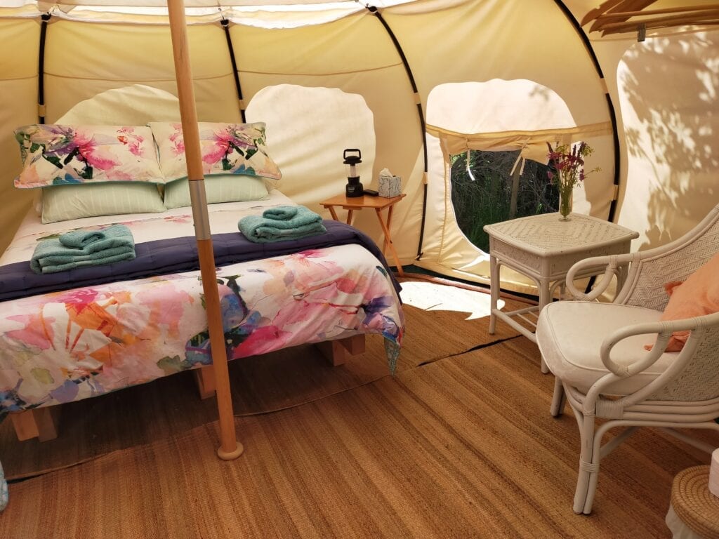 Inside tent 1, Fossil Bay Lodge, Waiheke Glamping