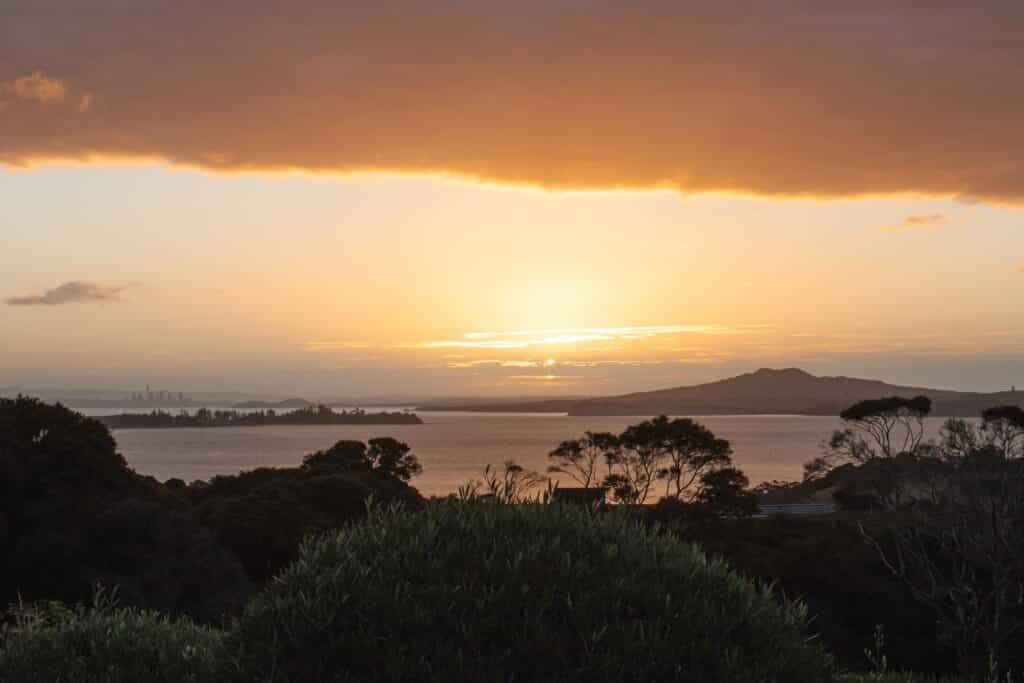 Sunset on Waiheke Island from Mudbrick Vineyard