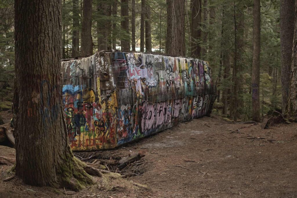 A train carriage in Whistler at the site of the Whistler train wreck