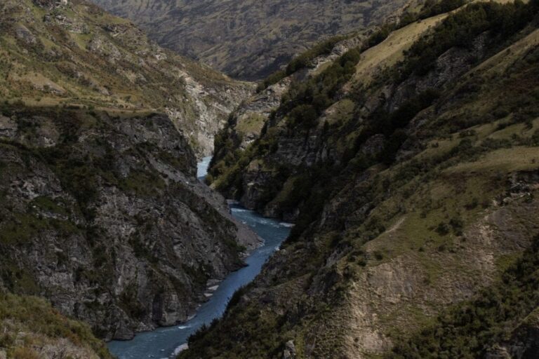 View from above of Skippers Canyon with a river running between the cliffs