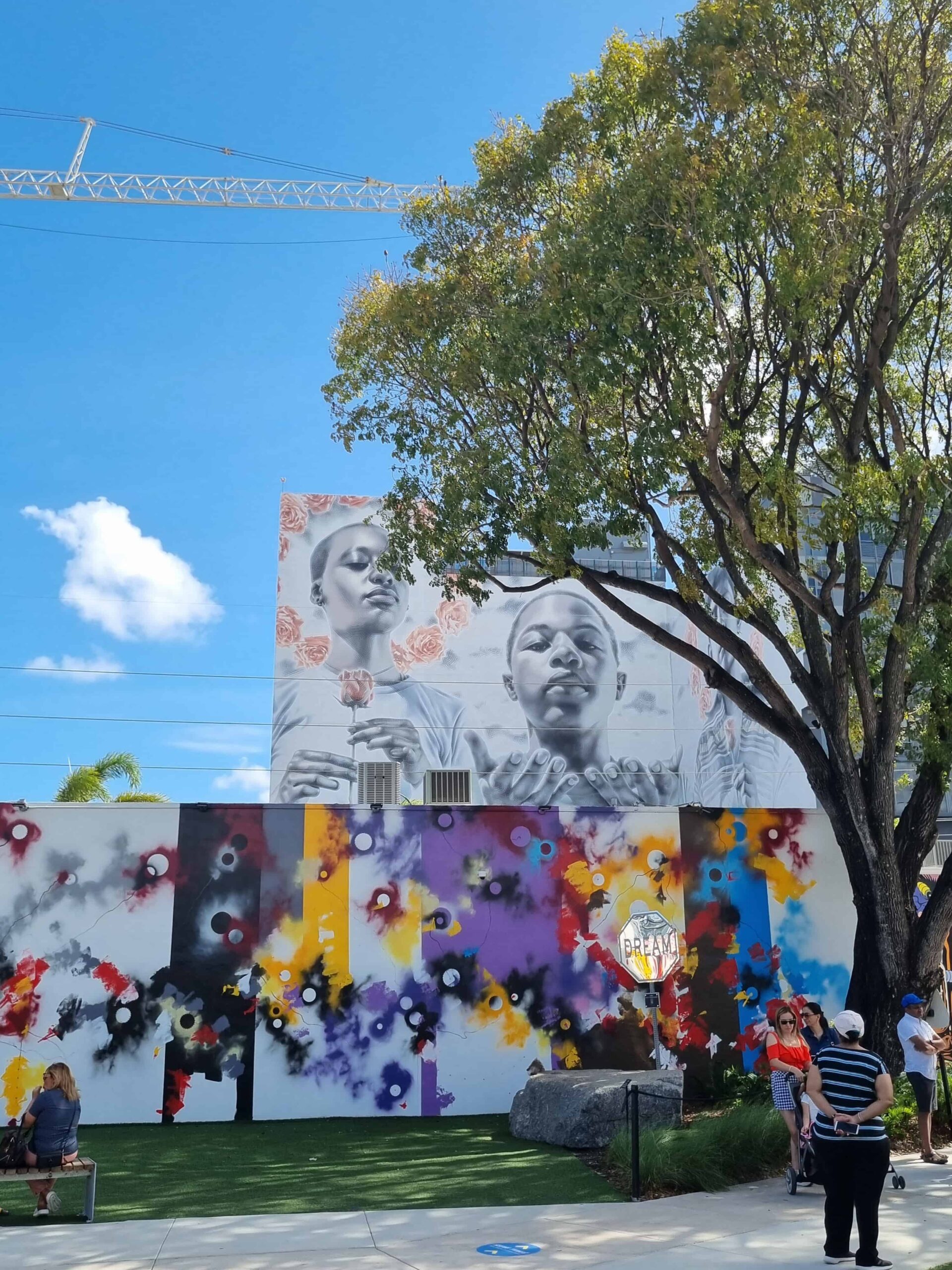 Various artworks spray painted on external walls of buildings at Wynwood Walls in Miami