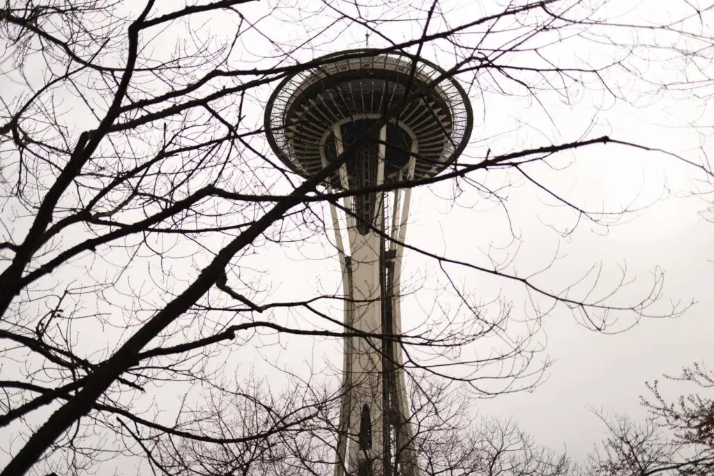 Things to do in Seattle: Looking up at the Seattle Space Needle from the ground