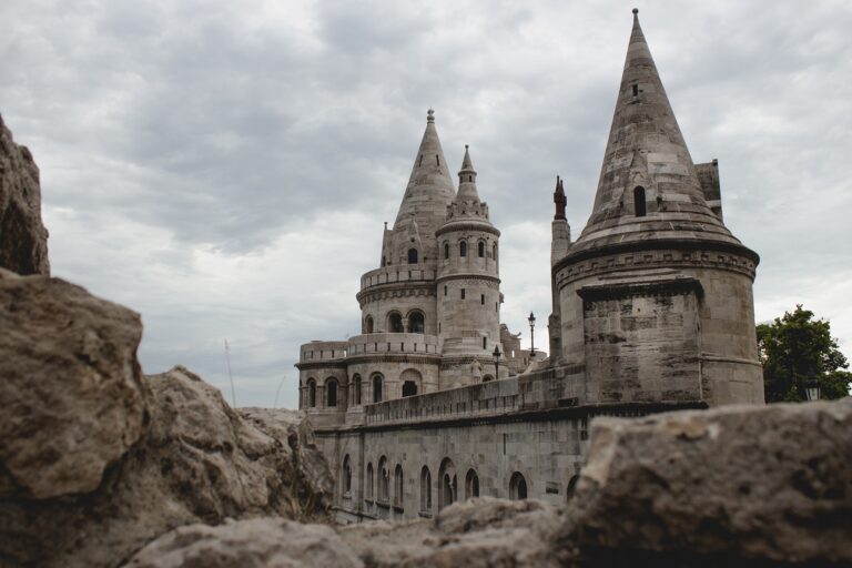Two large spheres from Fishermans Bastion, which is a fortress in Budapest, Hungary