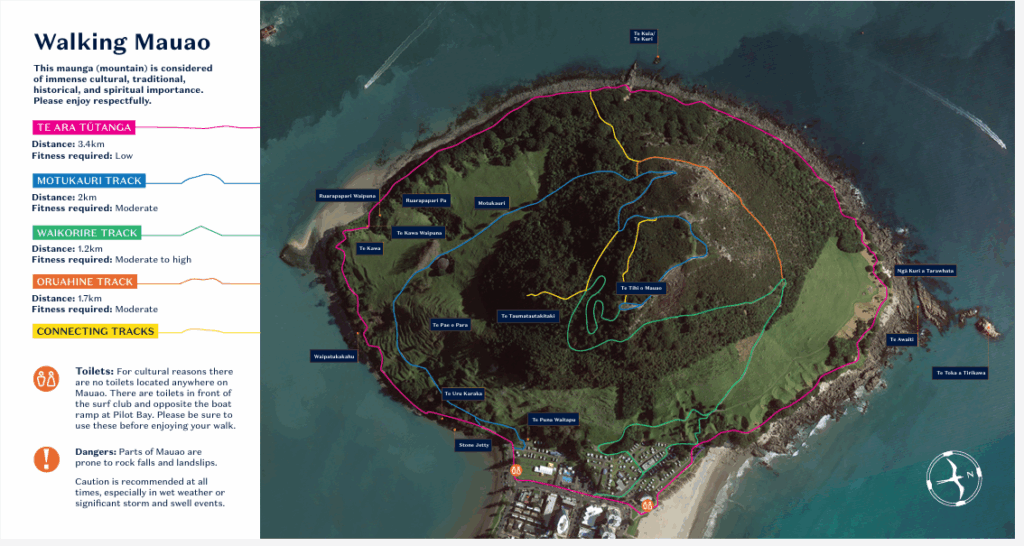 5 Fun Things to do in Mt Maunganui A map showing the different Mount Maunganui hiking trails