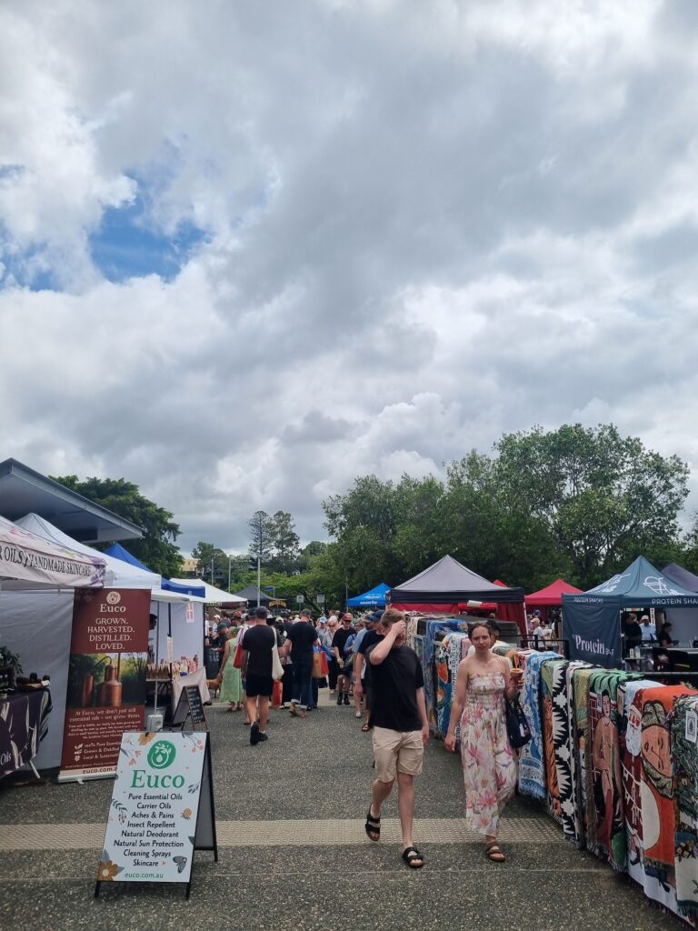 Brisbane Weekend Itinerary: Newfarm market is a bustling market that draws in hundreds of visitors every Saturday morning.